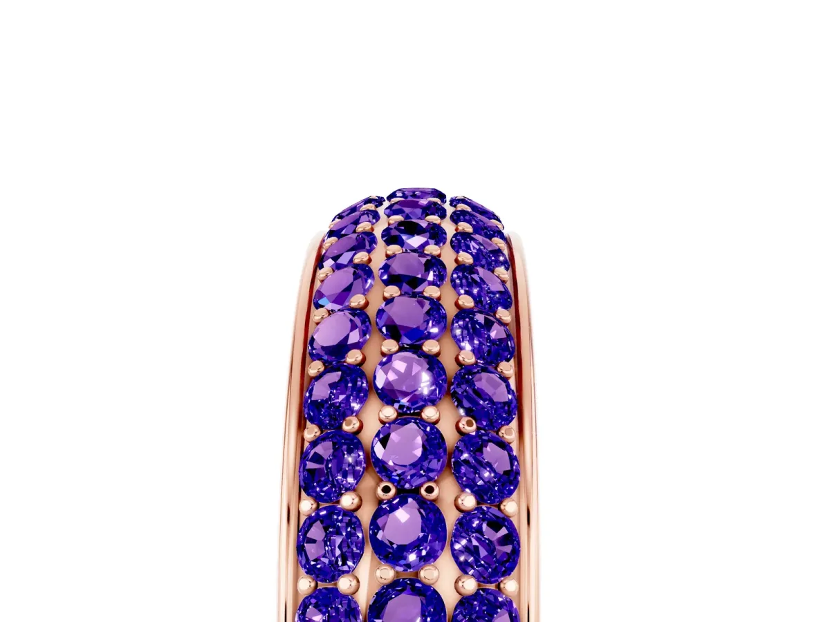 Three-Row Round Tanzanite Eternity Band with Shared Prong Setting Rose gold