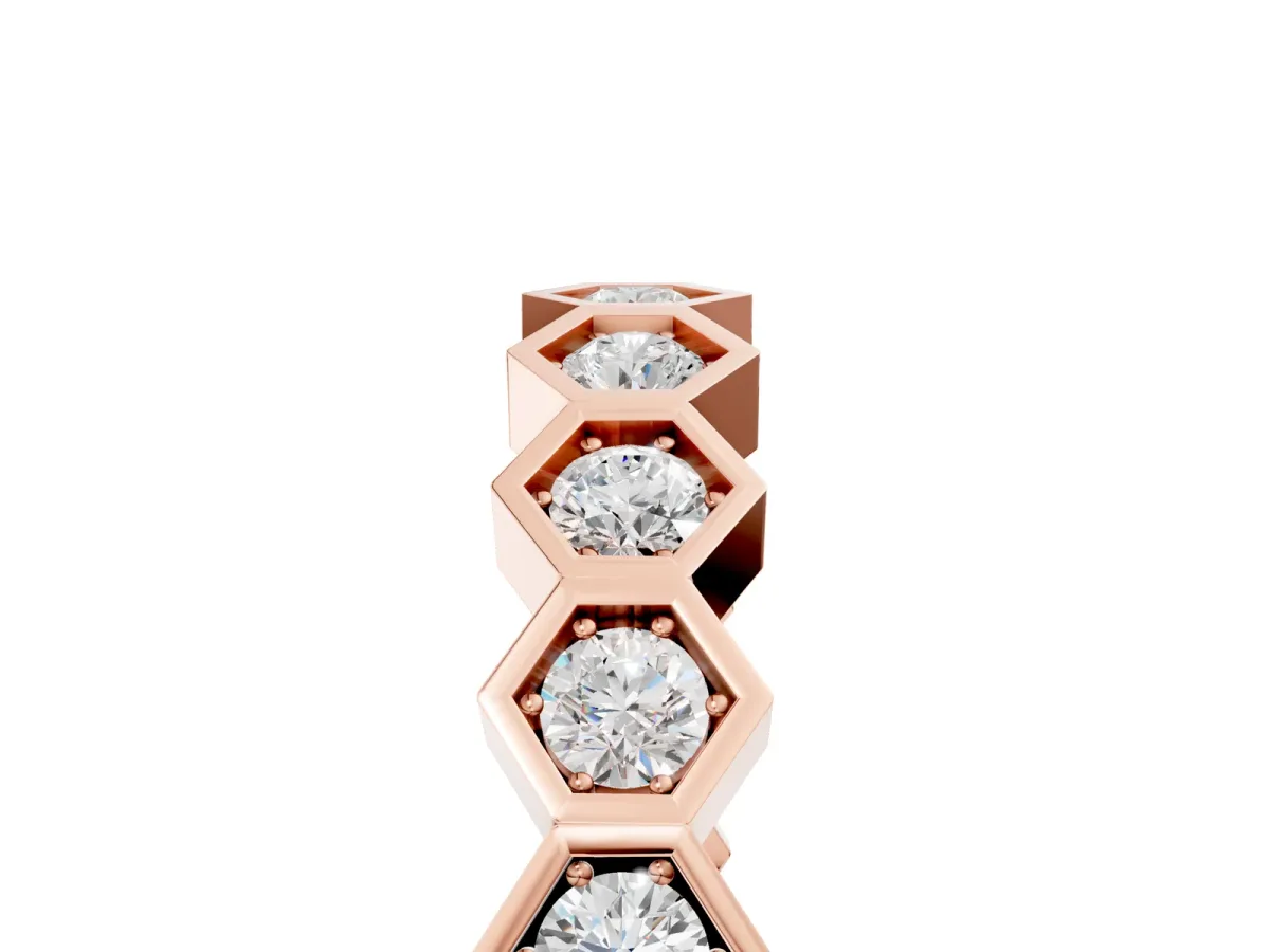 Hexagon Pave Diamond Eternity Band with Bezel Setting Rose gold