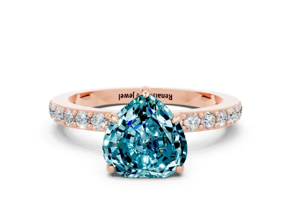Heart Cut Blue Topaz Solitaire Engagement Ring with Pavé Band and Four-Prong Setting Rose gold