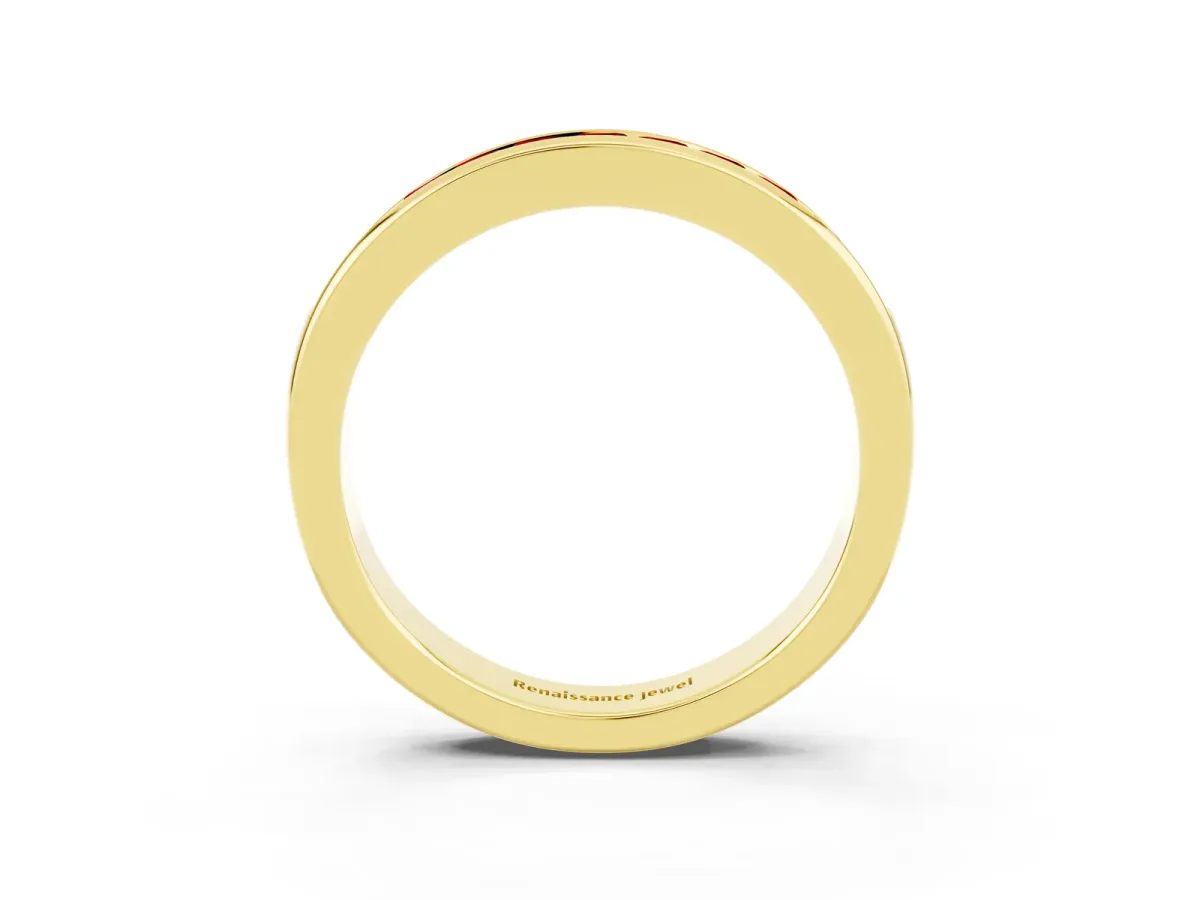 Channel Set Princess Cut Ruby Eternity Band Yellow gold