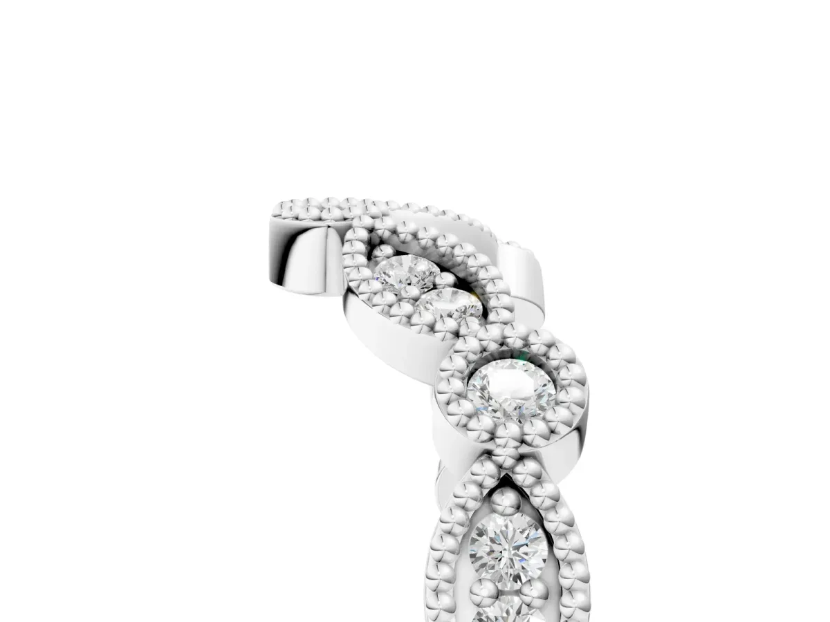 Milgrain Marquise and Round Diamond Half Eternity Band Silver