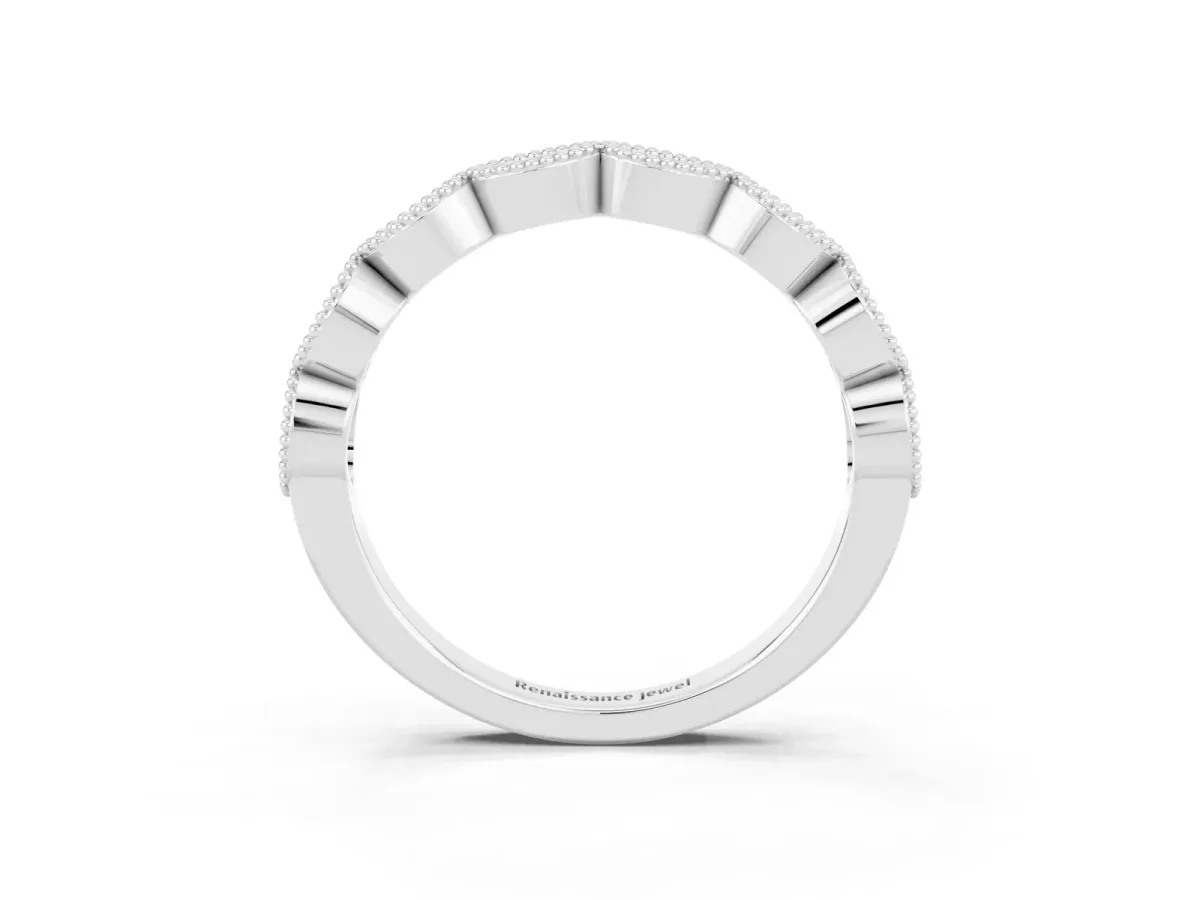 Milgrain Marquise Moissanite Half Eternity Band with Bezel Setting Platinum