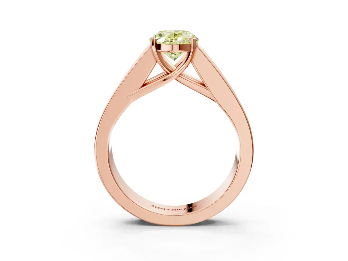 Fancy Yellow Oval Cut Cut Channel Set Solitaire Ring with Four-Prong Setting Rose gold