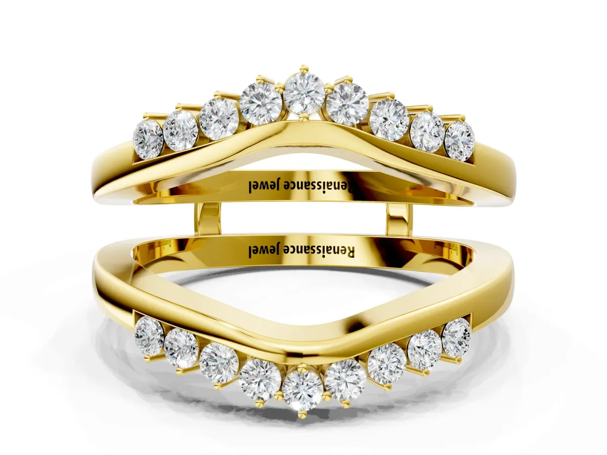 Round Diamond Chevron Contour Band with Prong Setting Yellow gold
