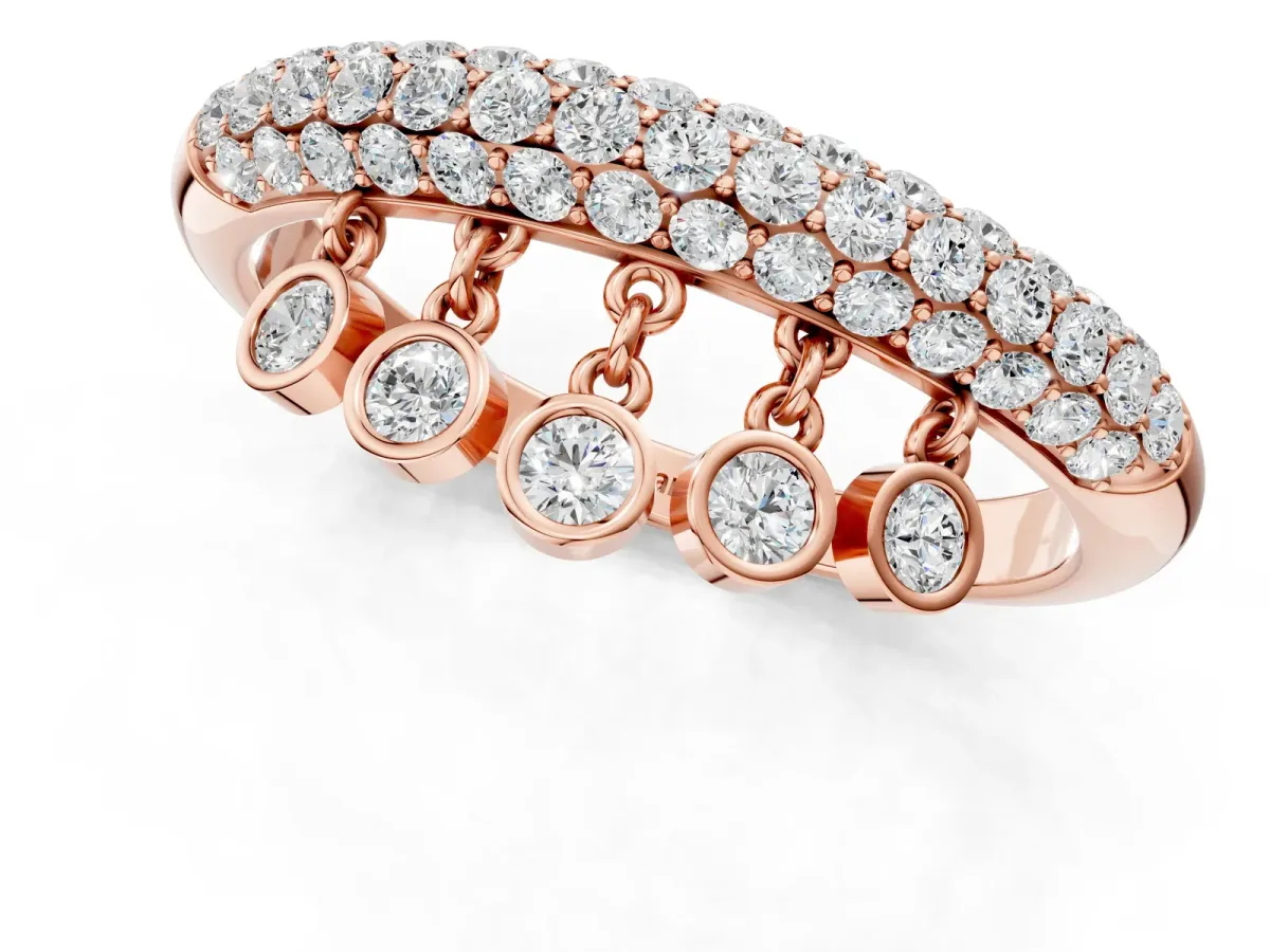 Round Diamond Dangle Promise Ring with Round Diamond Pavé Rose gold