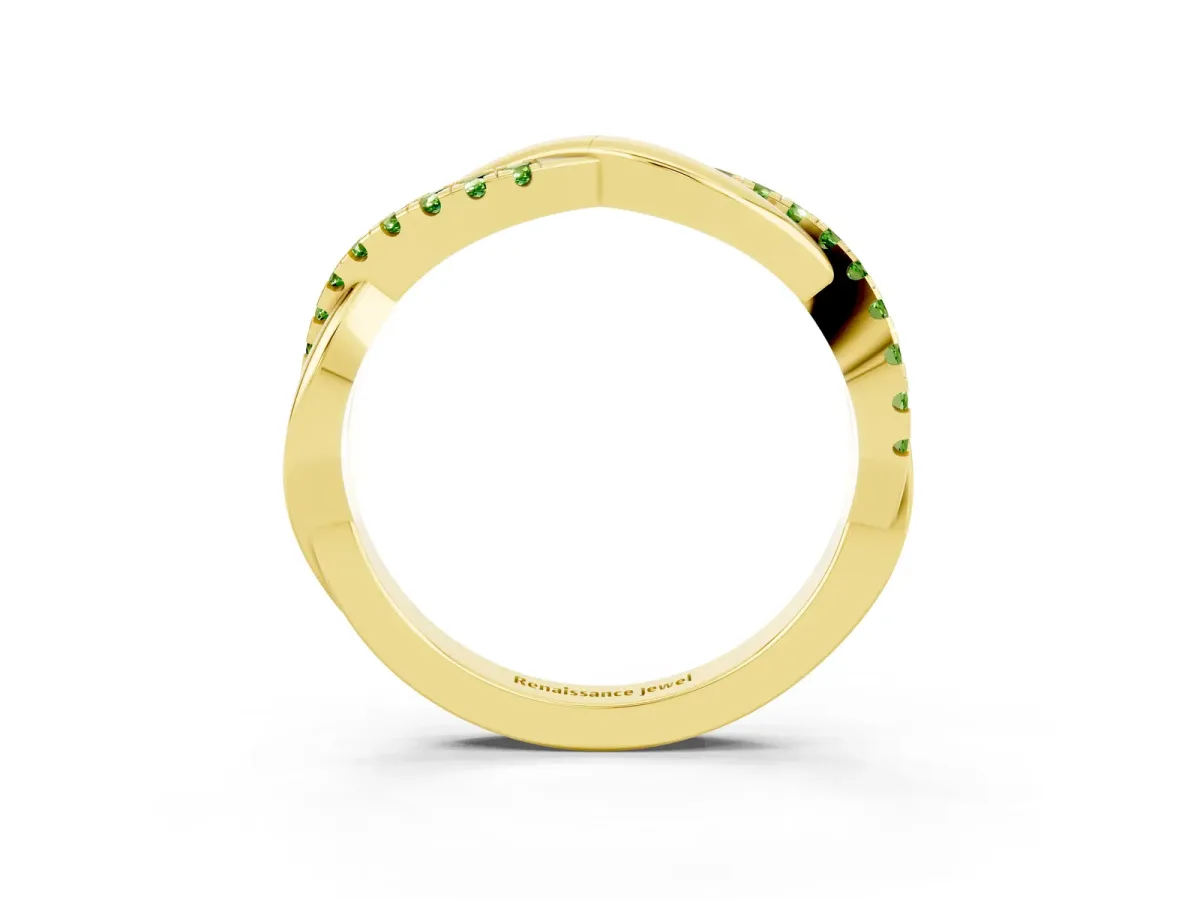 Round Peridot Twisted Infinity Band with Prong Setting Yellow gold