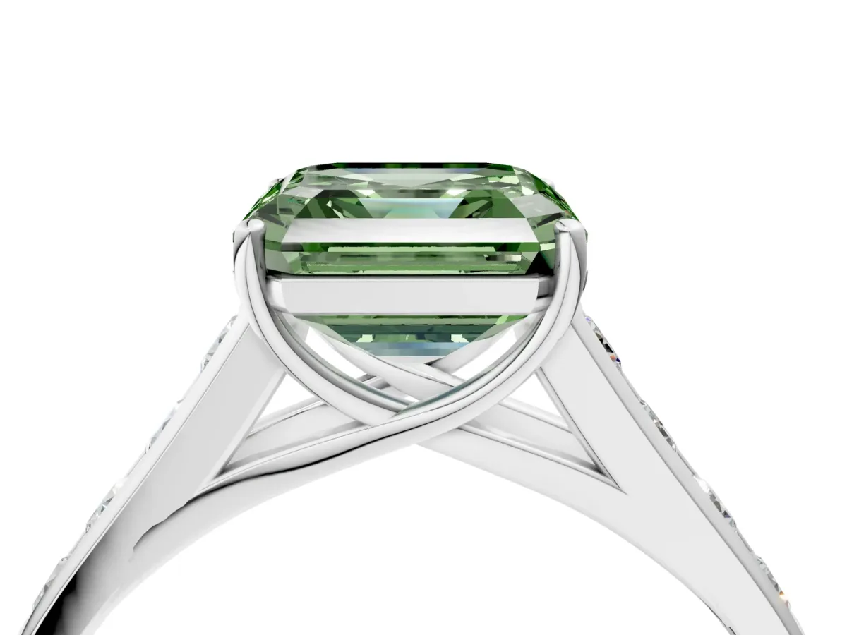 Fancy Green Asscher Cut Solitaire Channel-Set Diamond Engagement Ring with Four-Prong Setting Platinum