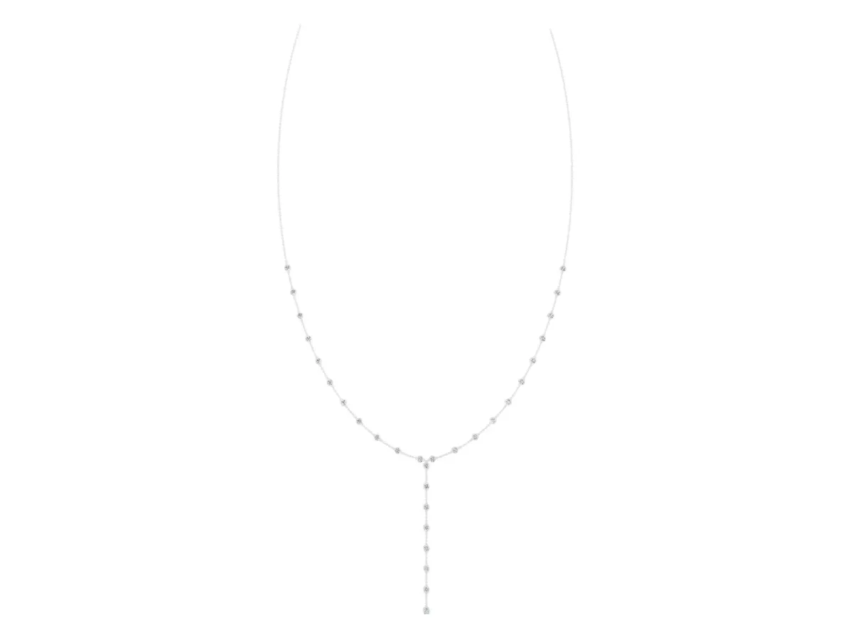 Bezel-Set Round Diamond Station Y Necklace White gold