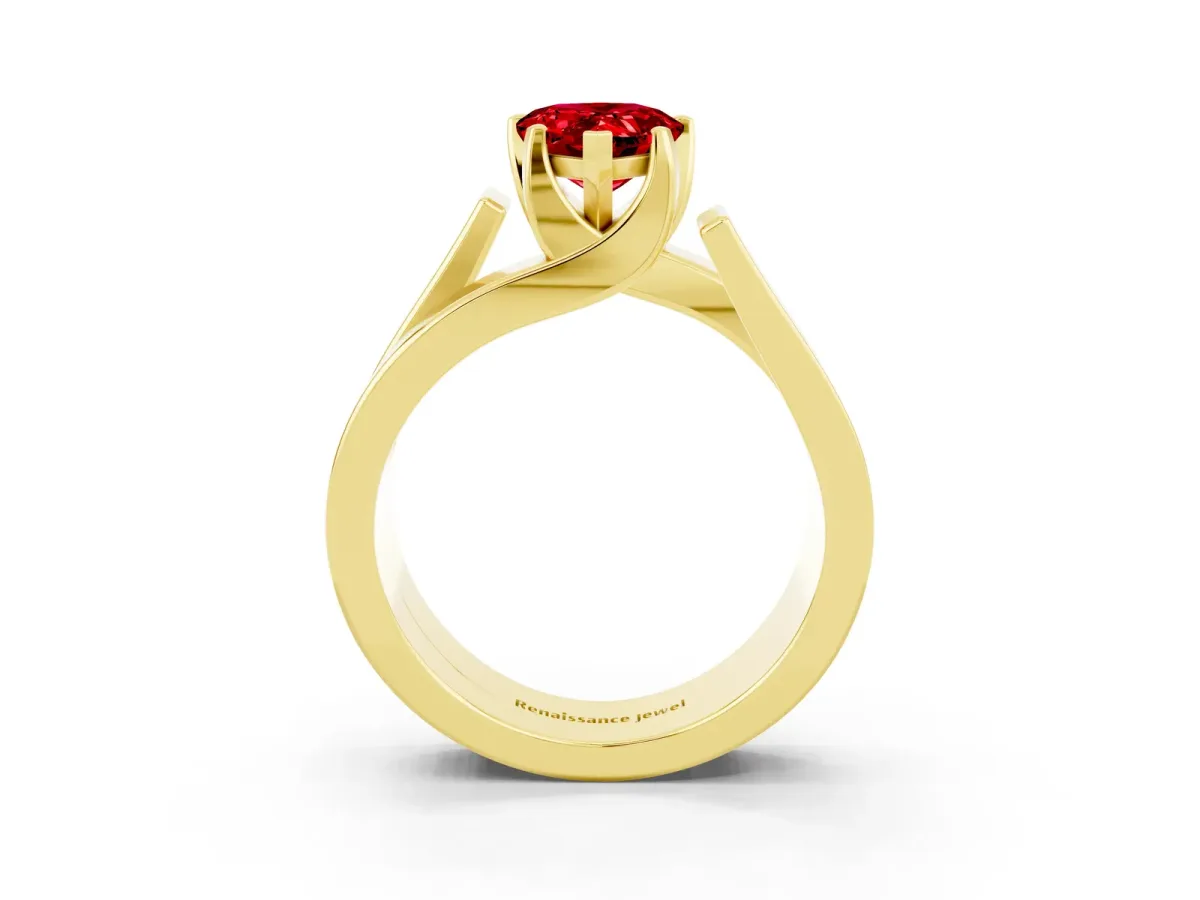 Modern Tension Set Pear Cut Ruby Solitaire Wide Band Ring Yellow gold