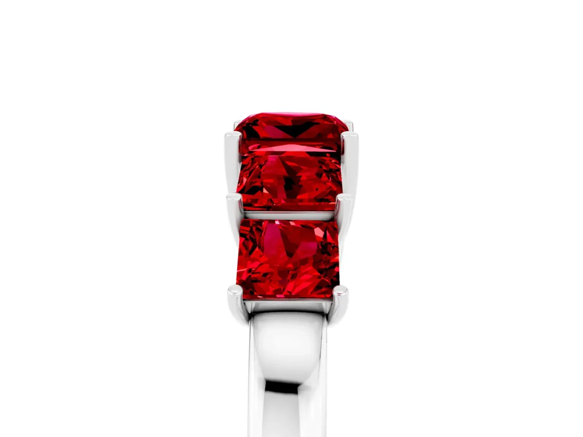 Princess Cut Five-Stone Ruby Ring with Classic Prong Setting Platinum