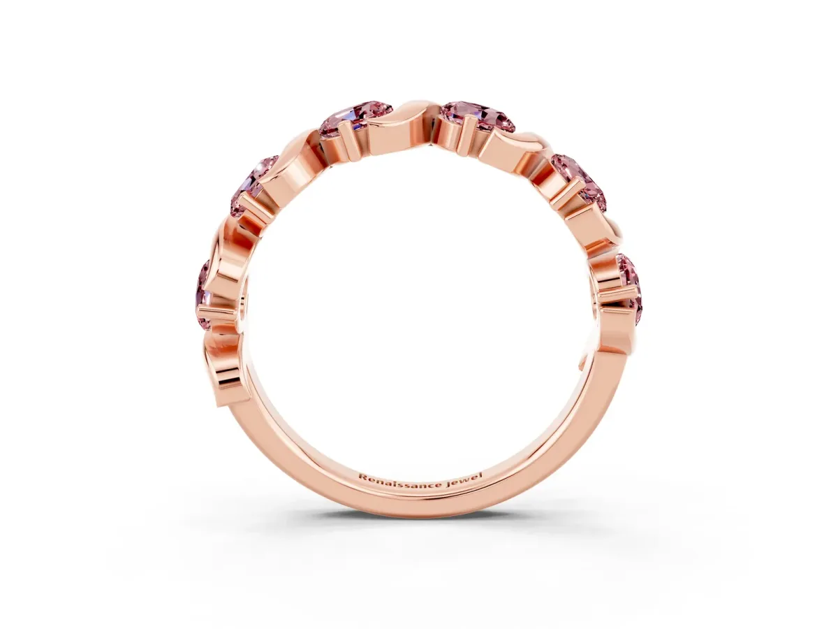 Six-Stone Round Morganite Wave Band with Shared Prong Setting Rose gold