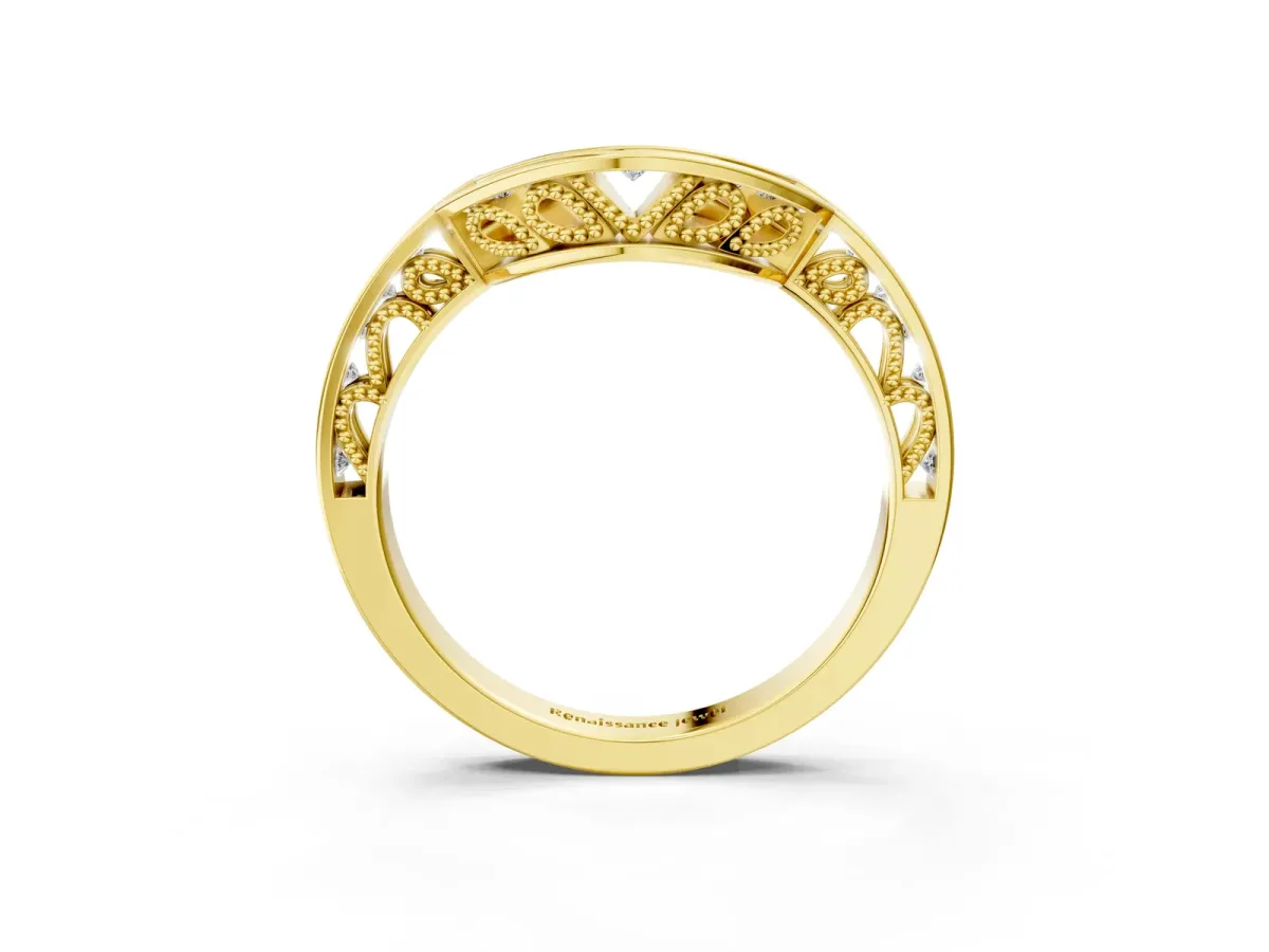 Round Channel-Set Diamond Contour Band Yellow gold