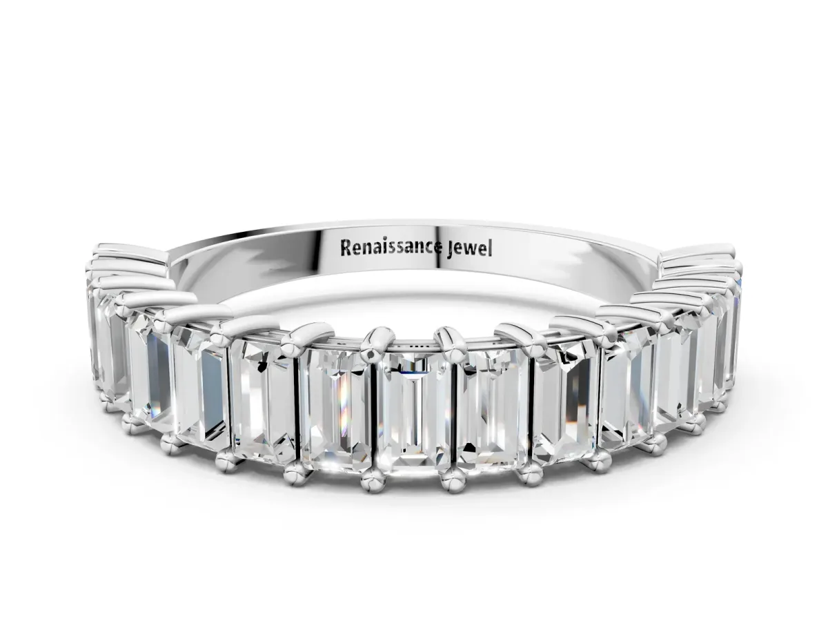 Baguette Cut Half Eternity Band with Shared Prong Setting Silver