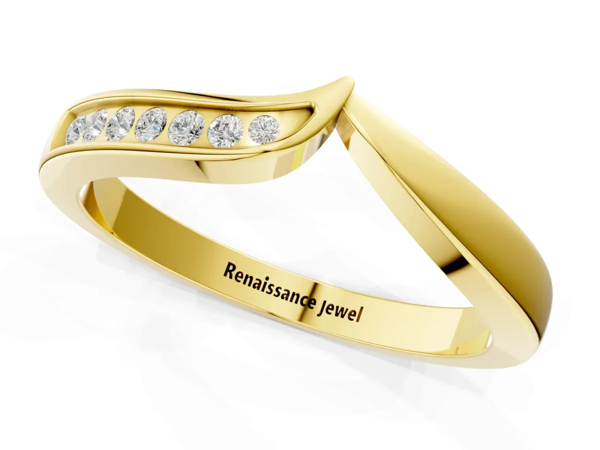 Channel Set Round Diamond Contour Band Yellow gold