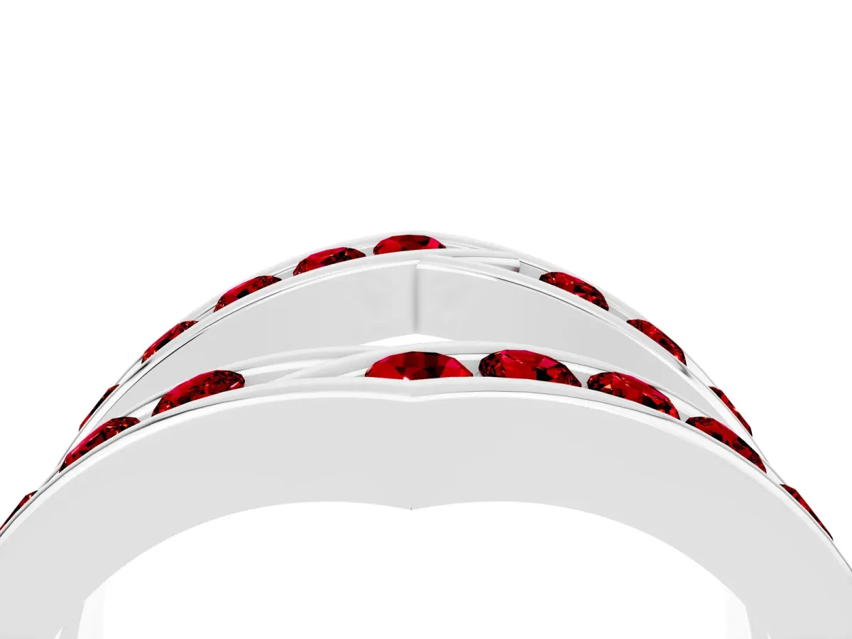 Round Ruby Channel-Set Chevron Band Silver