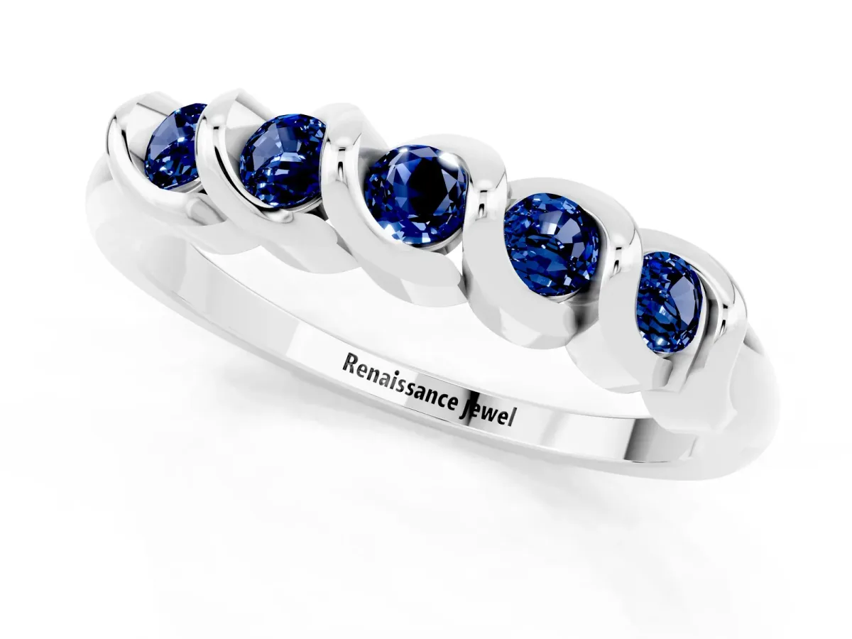 Round Blue Sapphire Eternity Band with Twist Prong Setting Platinum
