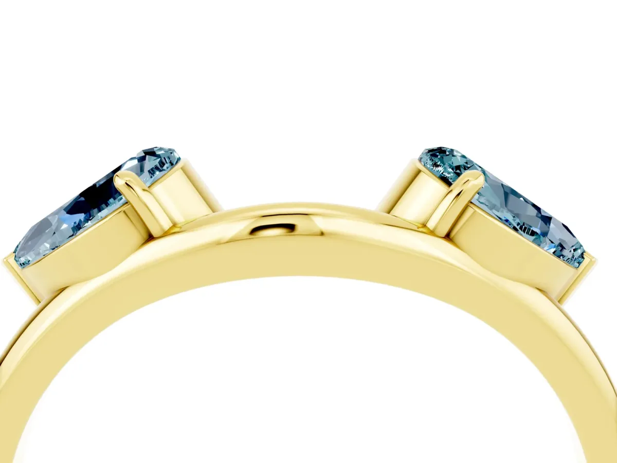 Two-Stone Pear Aquamarine Bypass Ring with Prong Setting Yellow gold