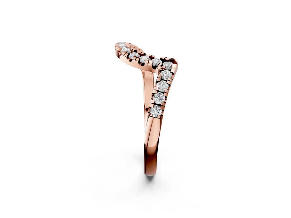 Round Diamond Pavé V-Shaped Contour Band with Shared Prong Setting Rose gold