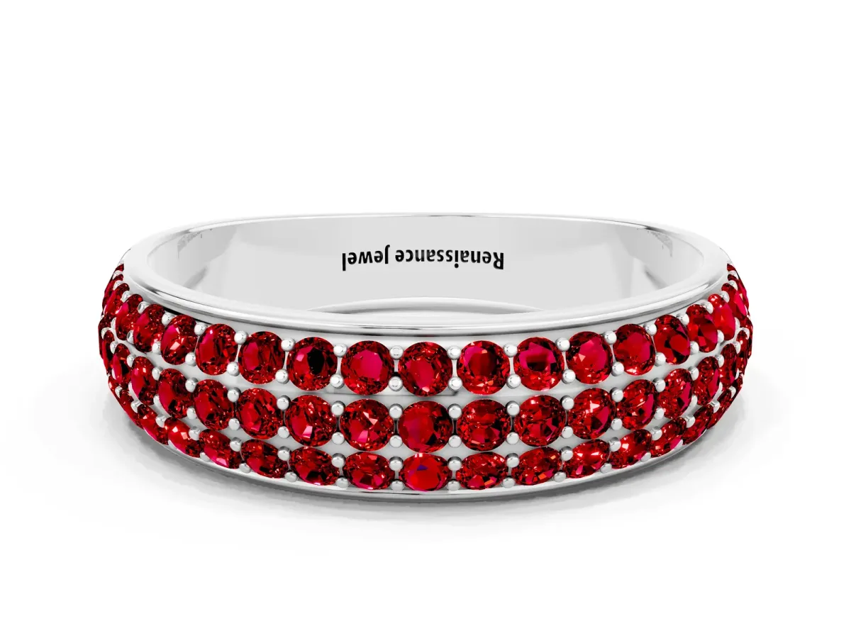 Three-Row Round Ruby Eternity Band with Shared Prong Setting White gold