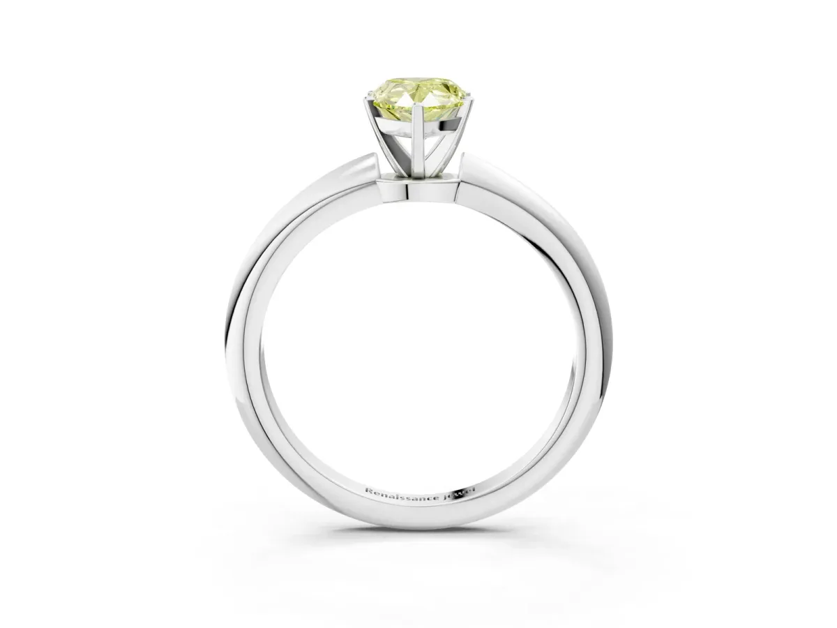 Fancy Yellow Pear Cut Diamond Solitaire Ring with Six-Prong Setting and Classic Band Silver