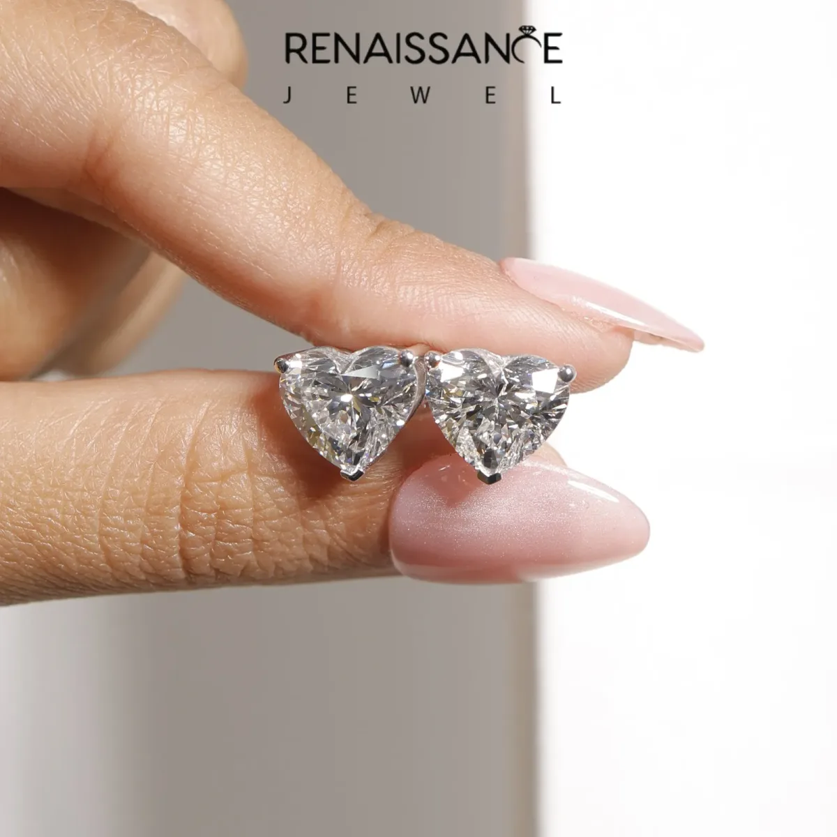 Heart Cut Diamond Stud Earrings Silver