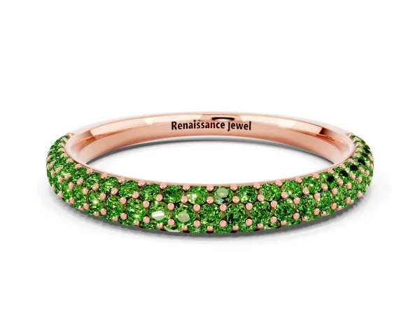 Round Peridot Pavé Eternity Band with Shared Prong Setting Rose gold