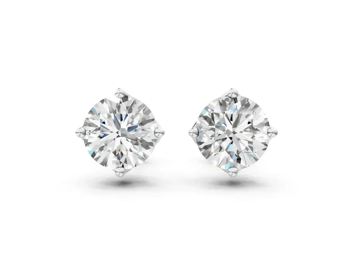 Round Diamond Flower Petal Solitaire Stud Earrings Silver