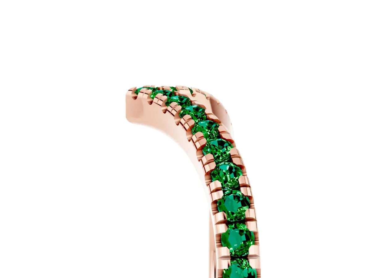 Pavé Round Emerald V-Shaped Chevron Band with Shared Prong Setting Rose gold