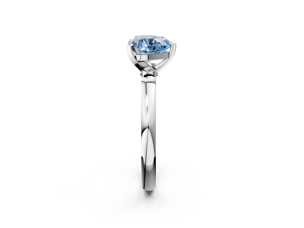 Fancy Blue Heart Cut Solitaire Beaded Band with Four-Prong Setting Platinum