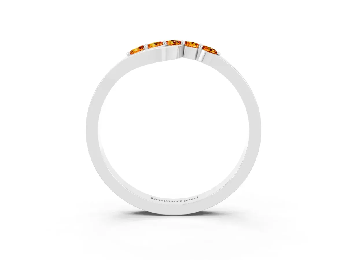 Five-Stone Round Citrine Crossover Band with Prong Setting Silver