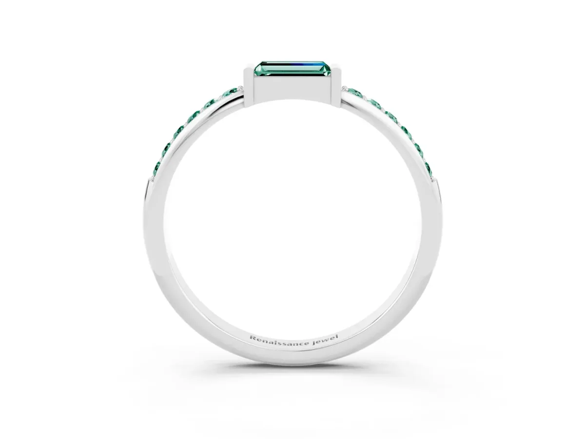 Baguette Green Sapphire Pavé Band with Bar Setting Silver