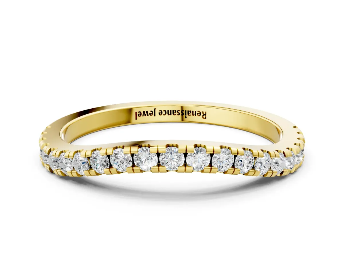 Round Diamond Pavé Half Eternity Band with Shared Prong Setting Yellow gold