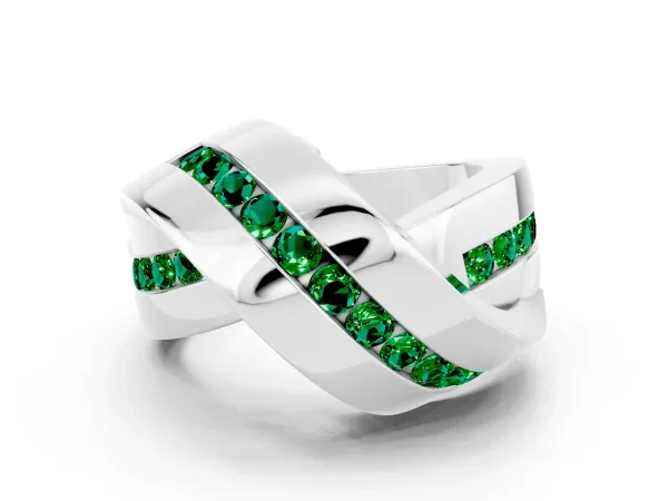 Pavé Round Emerald Crossover Band with Channel Setting Platinum