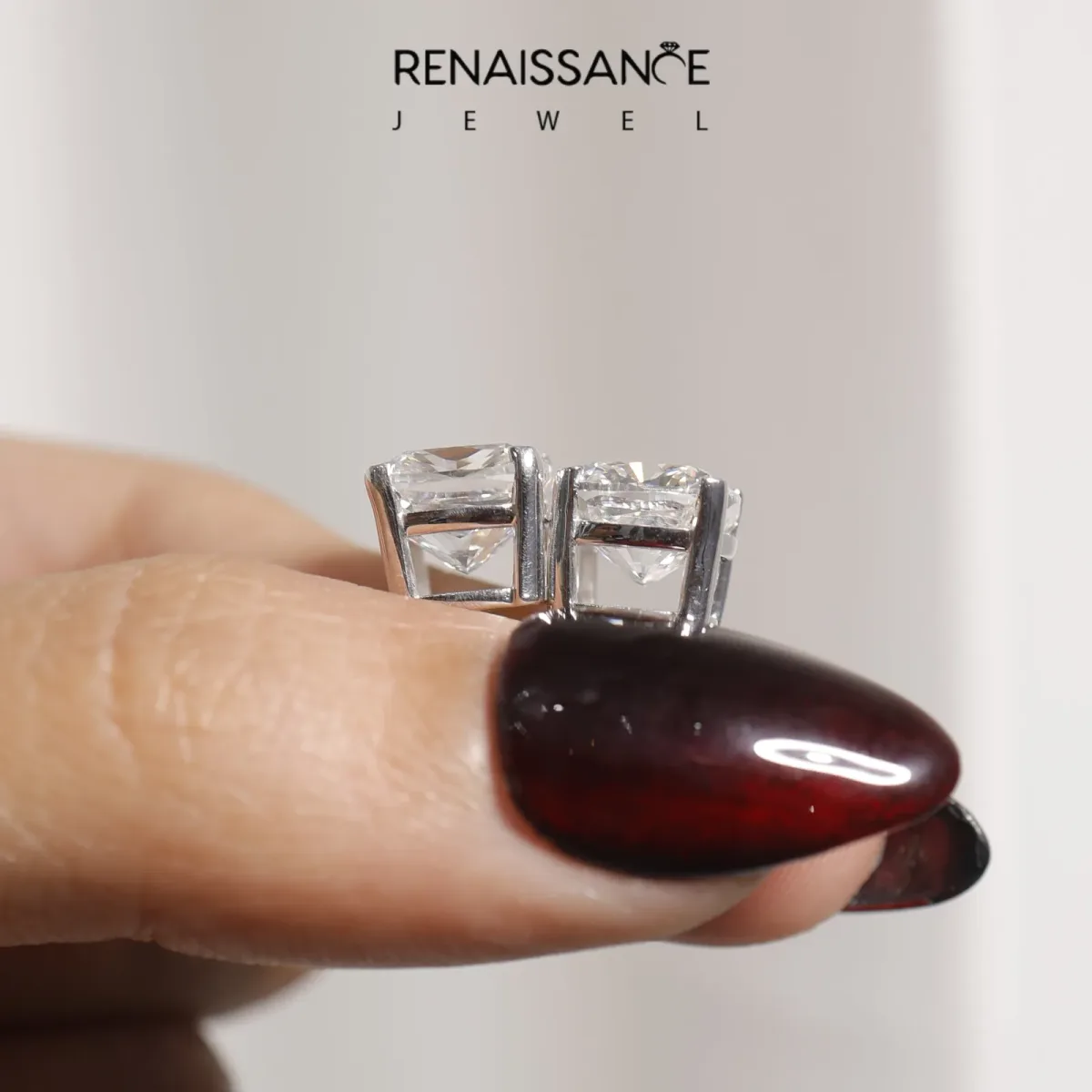 Cushion Cut Diamond Stud Earrings Silver