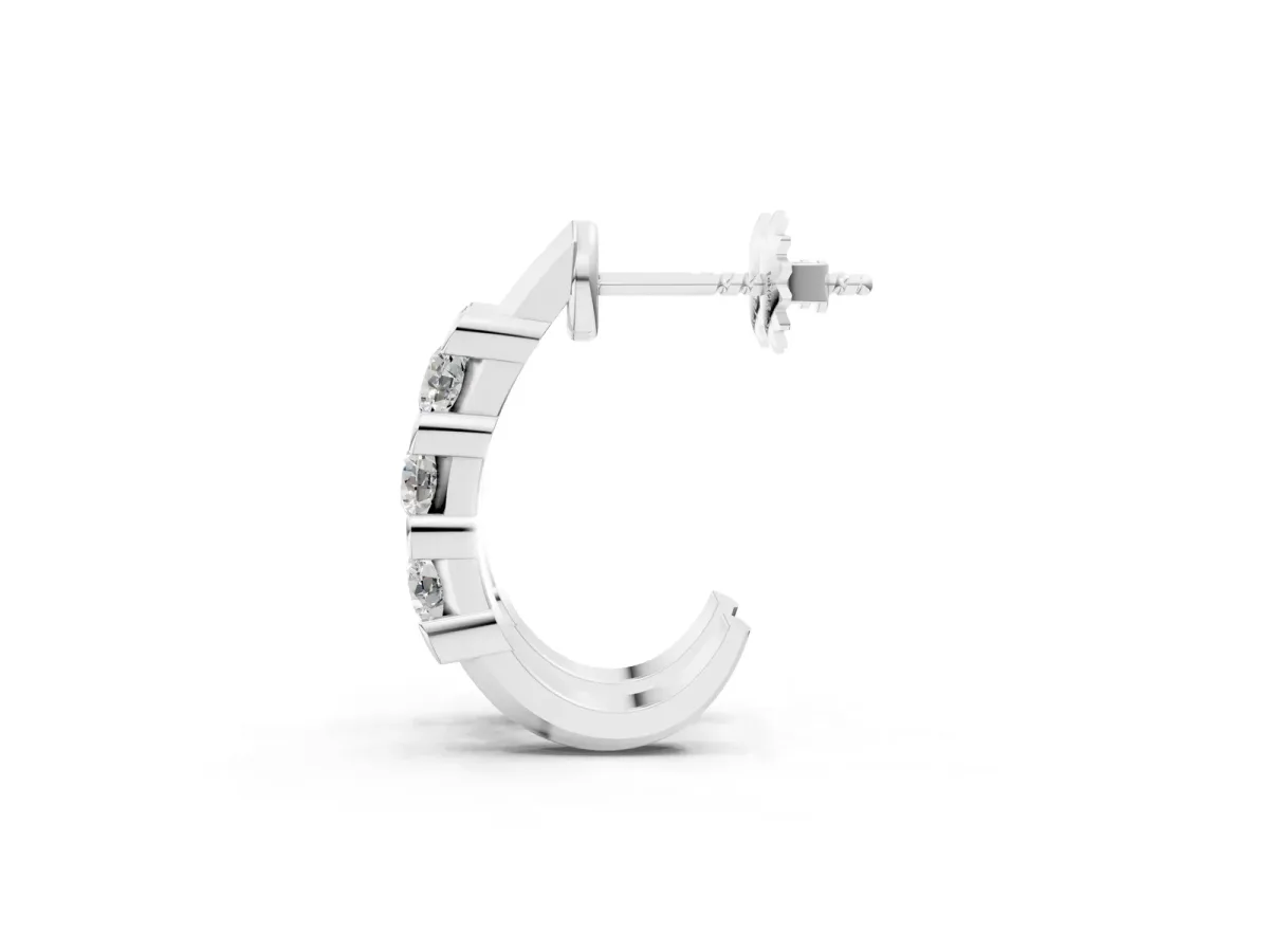 Channel Set Round Diamond Hoop Earrings with Claw Prong Setting Silver