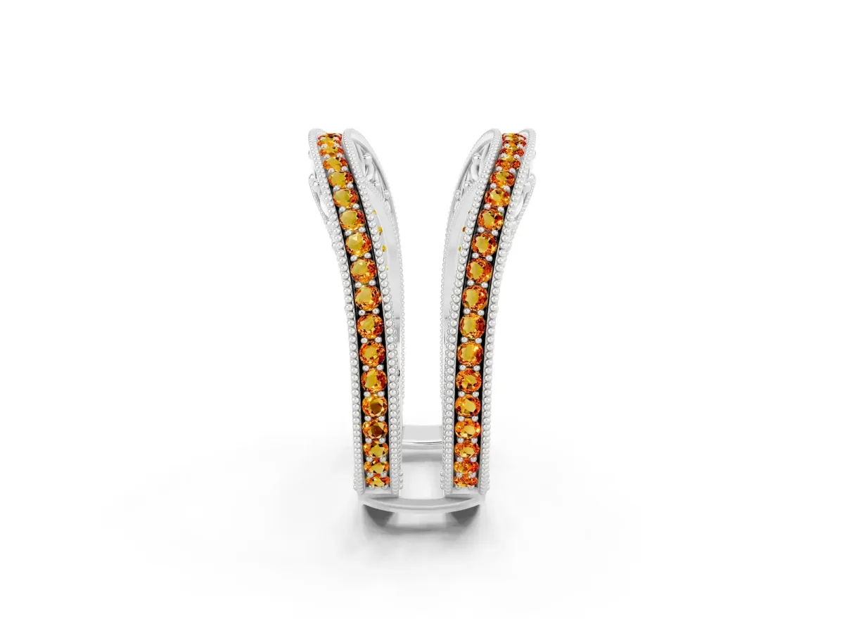 Round Citrine Milgrain Eternity Band with Channel Setting White gold