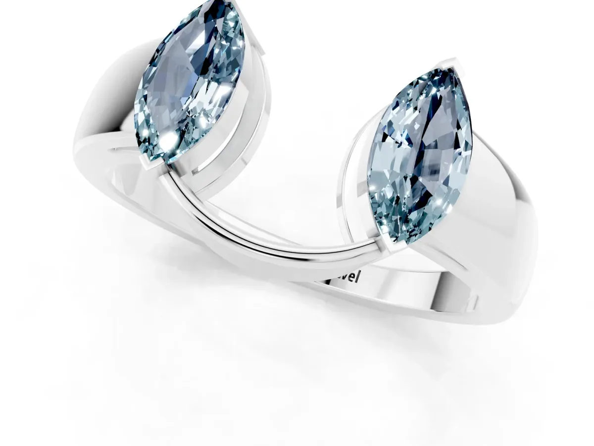 Marquise Aquamarine Open Band Ring with Tension Setting Silver