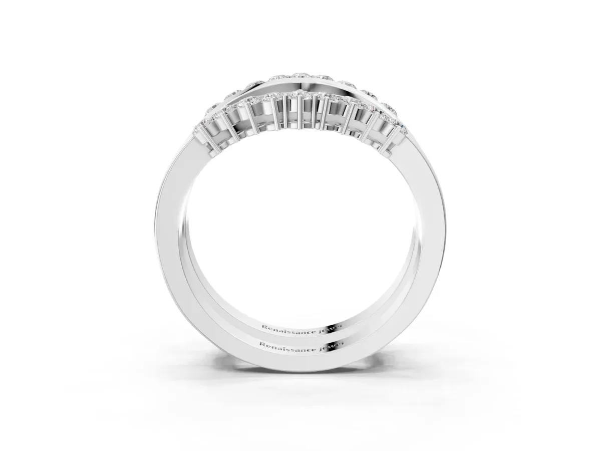 Round Diamond Chevron Contour Band with Prong Setting Platinum