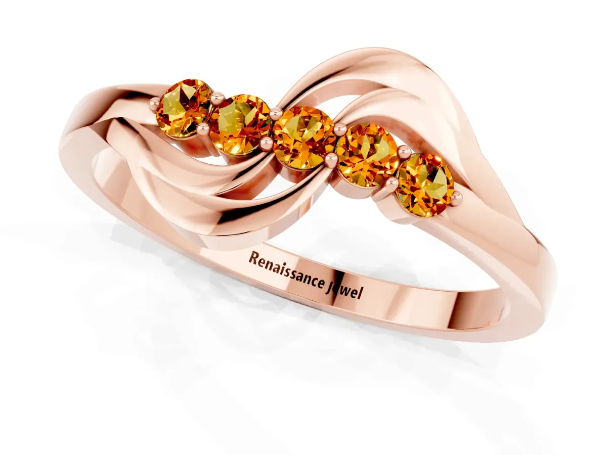 Five-Stone Round Citrine Crossover Band with Prong Setting Rose gold