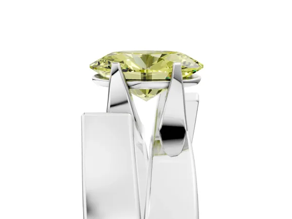Fancy Yellow Modern Tension Set Oval Cut Diamond Solitaire Wide Band Ring Platinum
