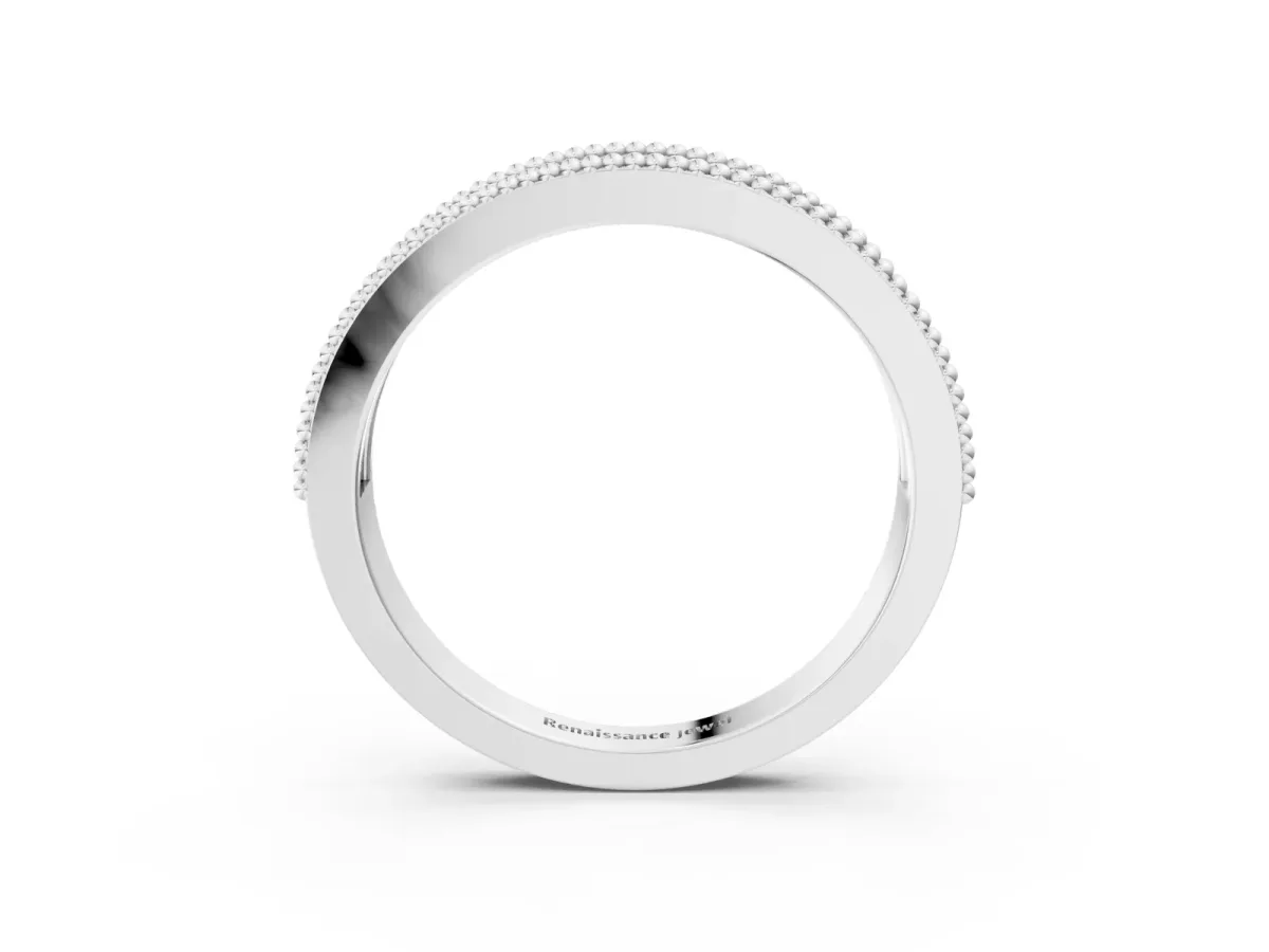 Round Diamond Marquise Milgrain Two-Tone Prong Set Band Platinum