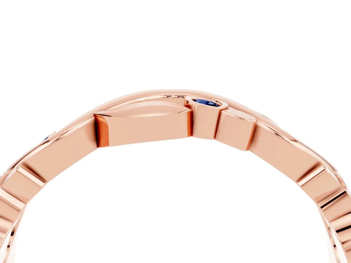 Round Blue Sapphire Leaf Eternity Band with Bezel Setting Rose gold