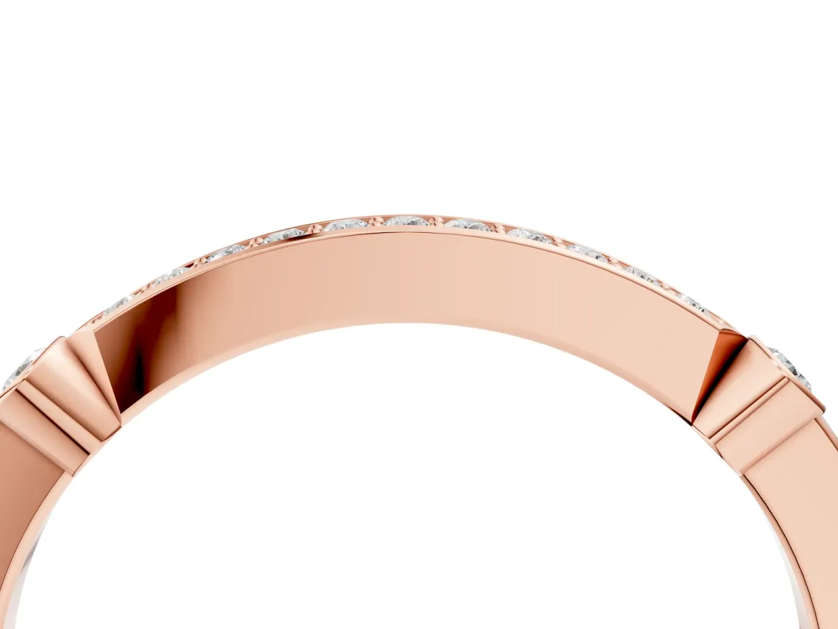 Pavé Round Diamond Bar Station Ring with Channel Setting Rose gold