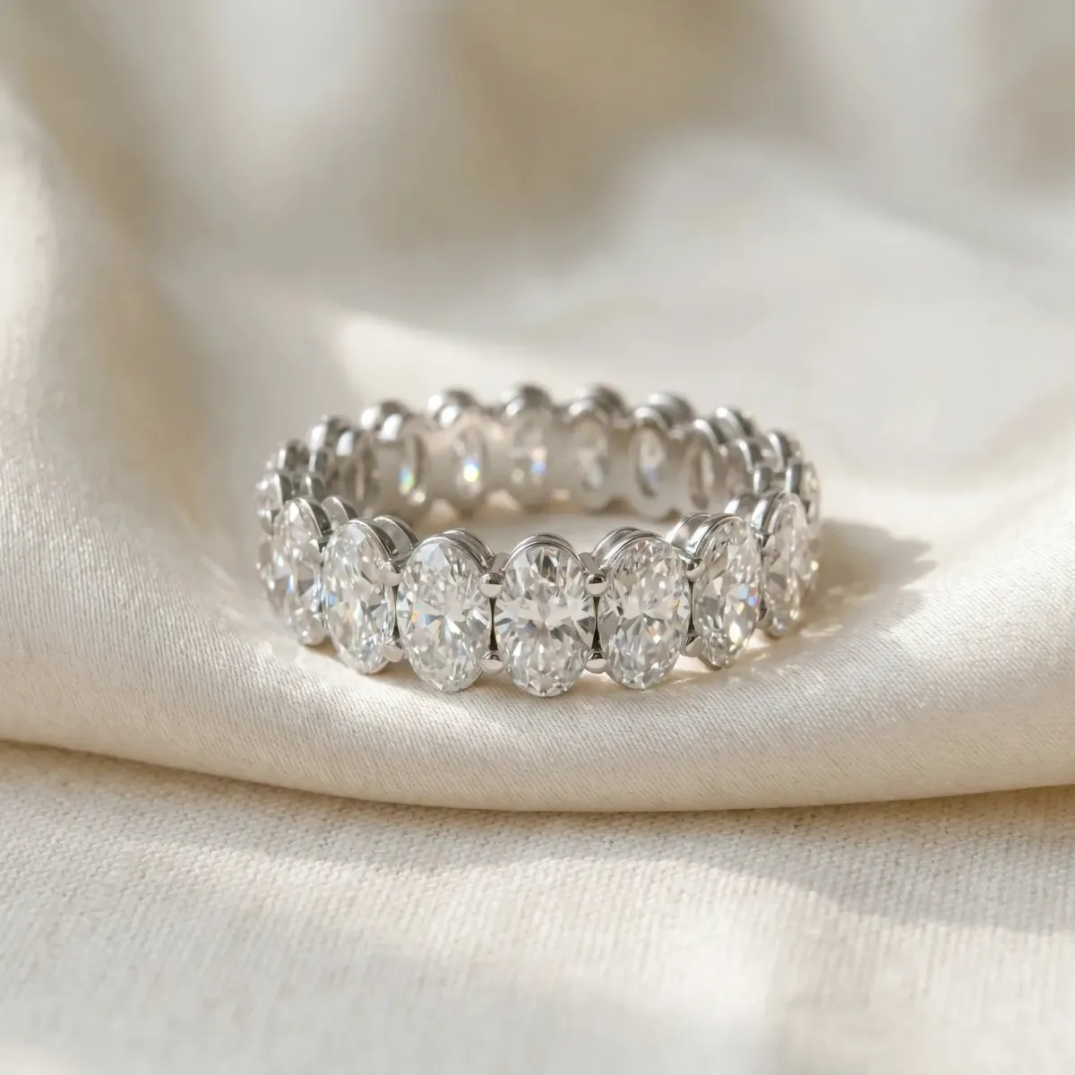 Oval Cut Diamond Eternity Band with Shared Prong Setting Platinum