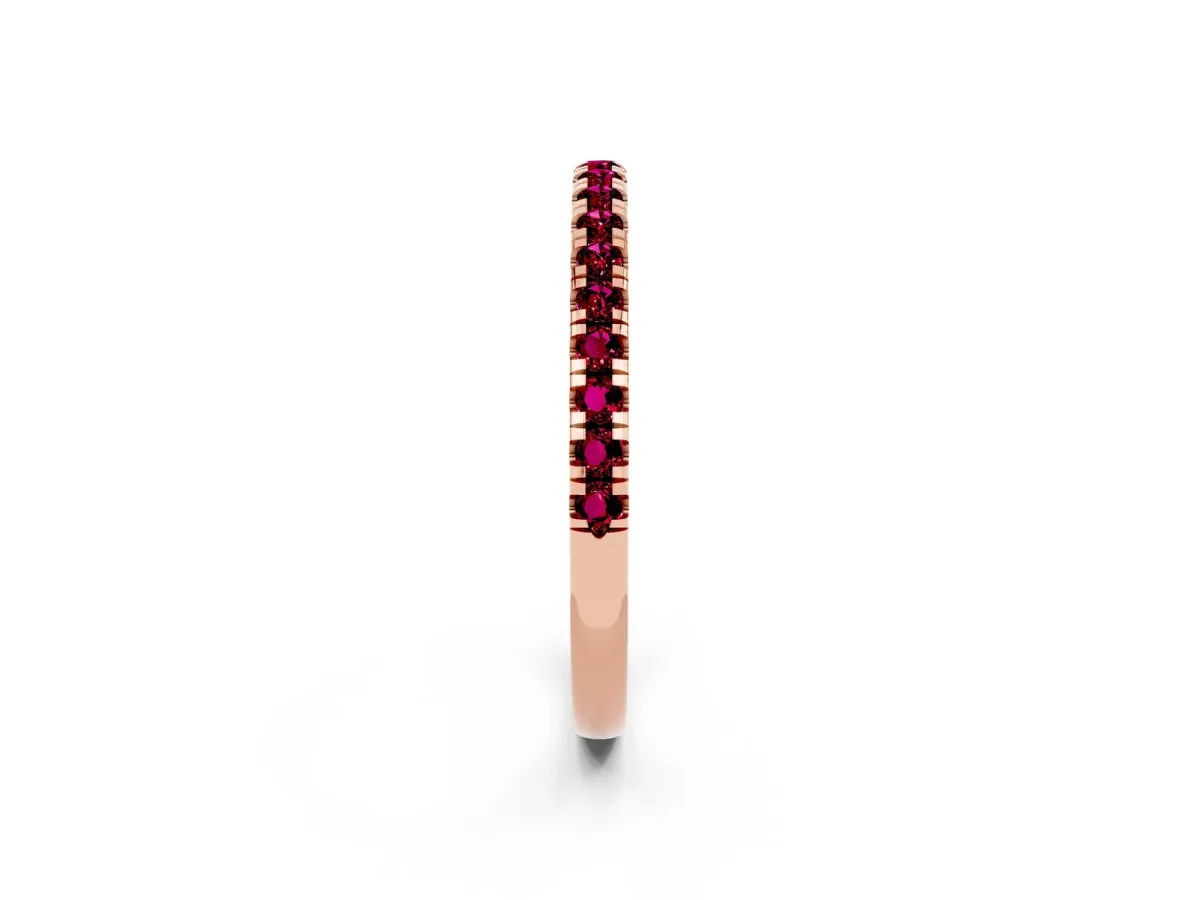 Pavé Round Garnet Half Eternity Band with Shared Prong Setting Rose gold