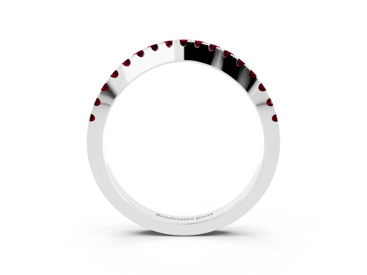 Round Garnet Pavé Curved Band with Shared Prong Setting White gold