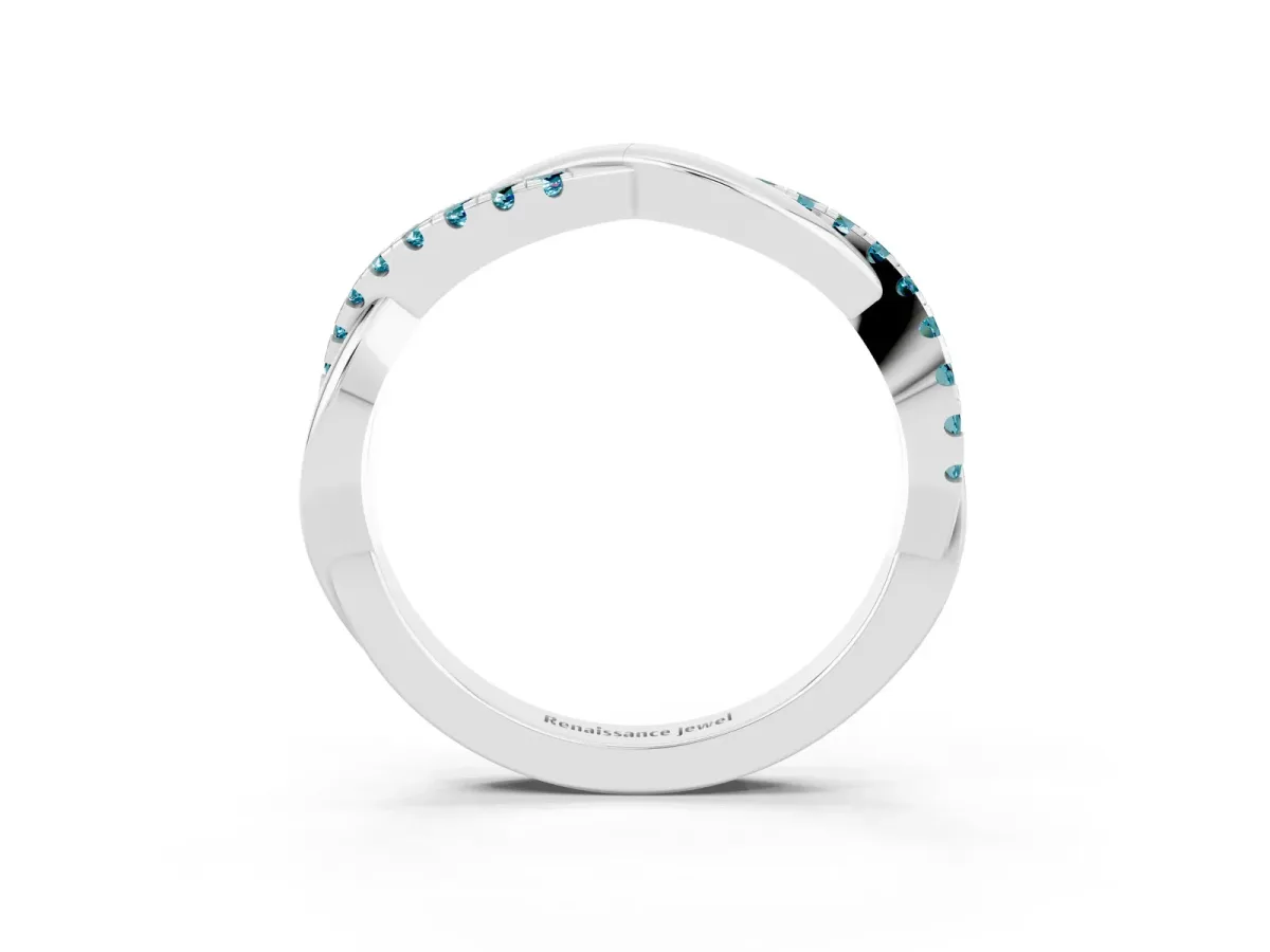 Round Blue Topaz Twisted Infinity Band with Prong Setting Platinum