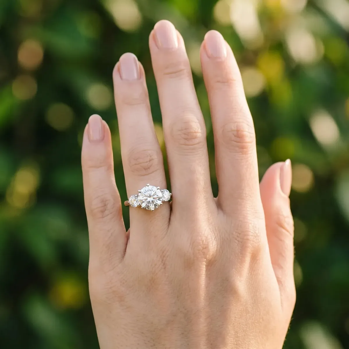 Three-Stone Round Cut Cut Solitaire Diamond Ring with Prong Setting Silver
