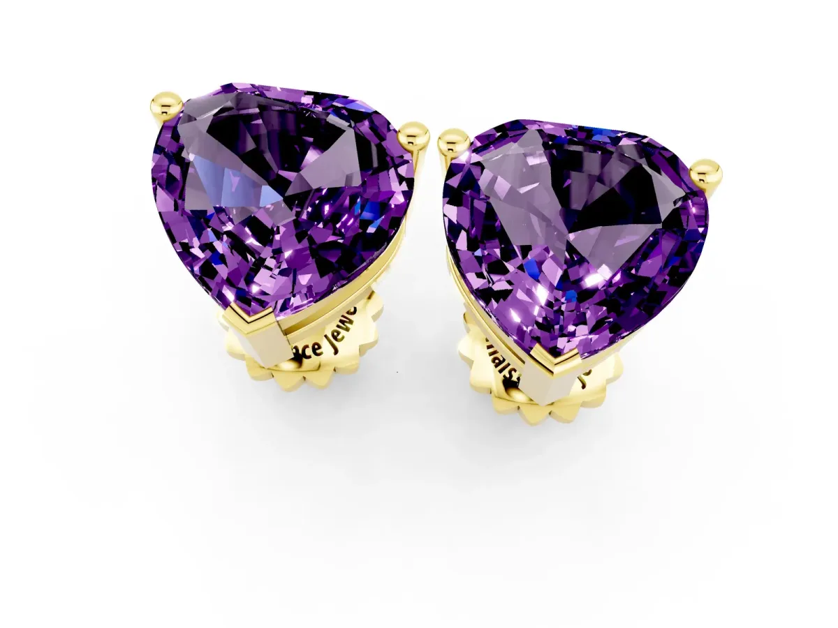 Heart Cut Amethyst Stud Earrings Yellow gold