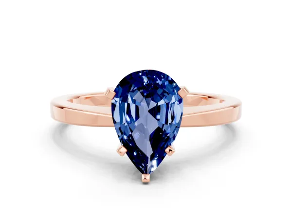 Pear Cut Blue Sapphire Solitaire Engagement Ring with Classic Band and Four-Prong Setting Rose gold